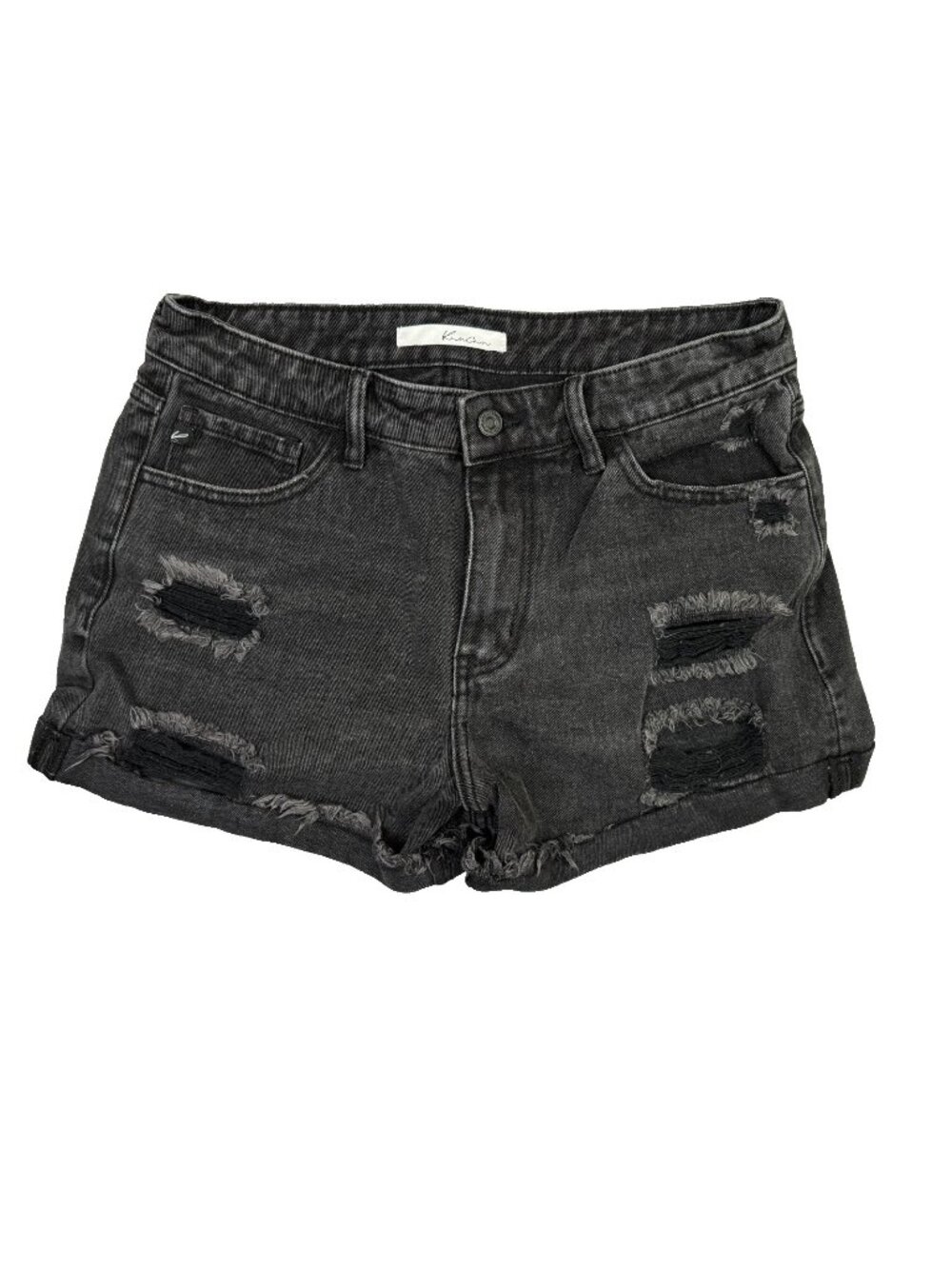 Kancan Denim Jean Shorts Womens 9/28 Black Kaya Distressed Cuffed Jorts Frayed